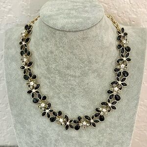 Anne Klein Black & Gold Floral Necklace Faceted Black Petals
